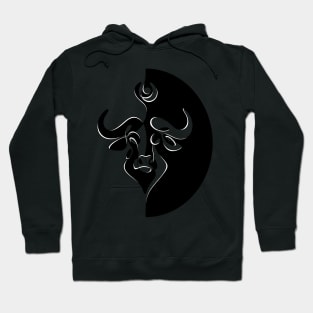 Minimalistic Continuous Line Bull Portrait (black and white colorblock) Hoodie